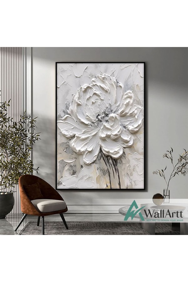 Big White Flower 3d Heavy Textured Partial Oil Painting
